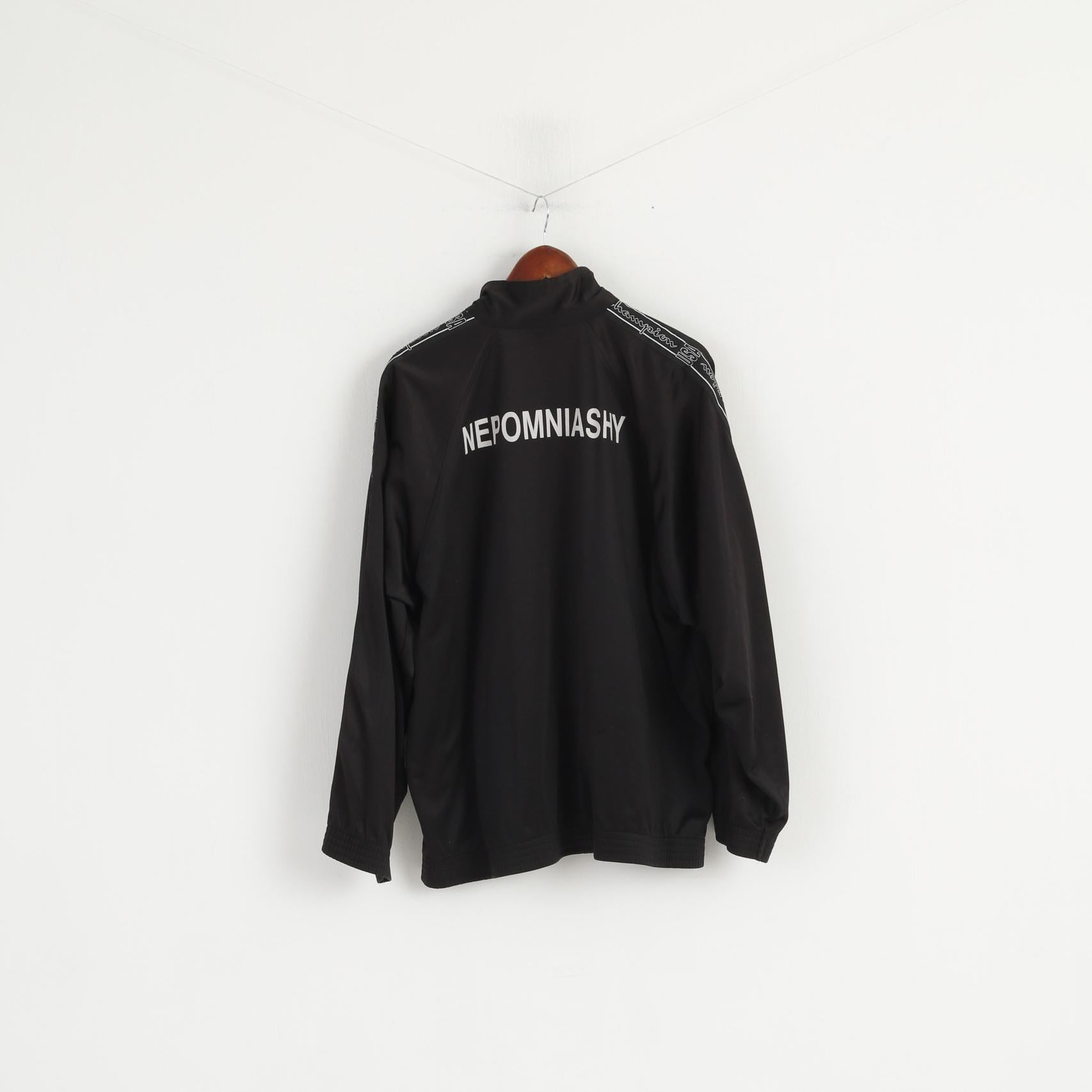 Champion Men XL Sweatshirt Black Shiny Retro Full Zipper Nepomniashy Top