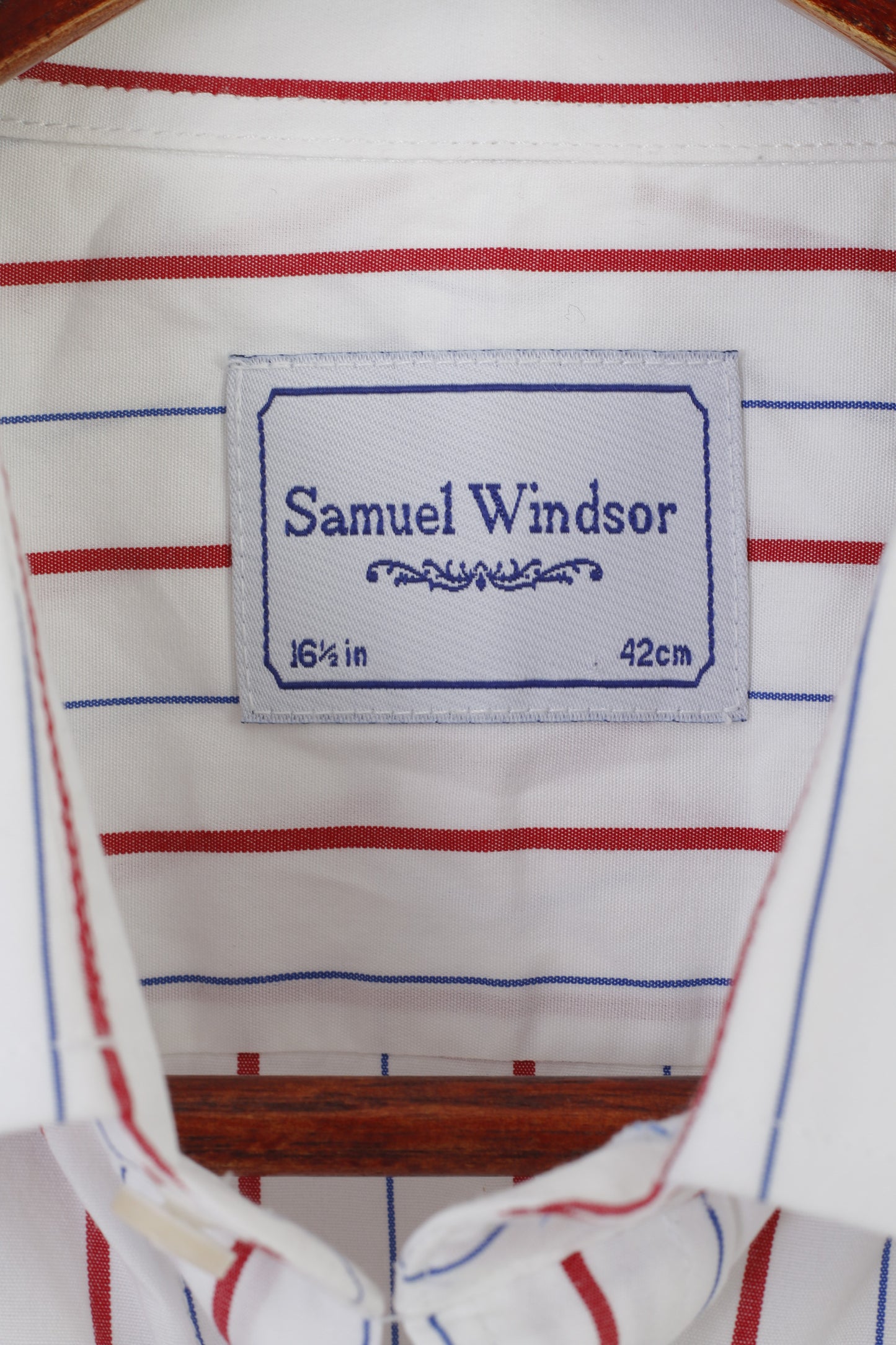 Samuel Windsor Hommes 16,5 42 XL Chemise décontractée Blanc Coton Rayé Haut à manches longues