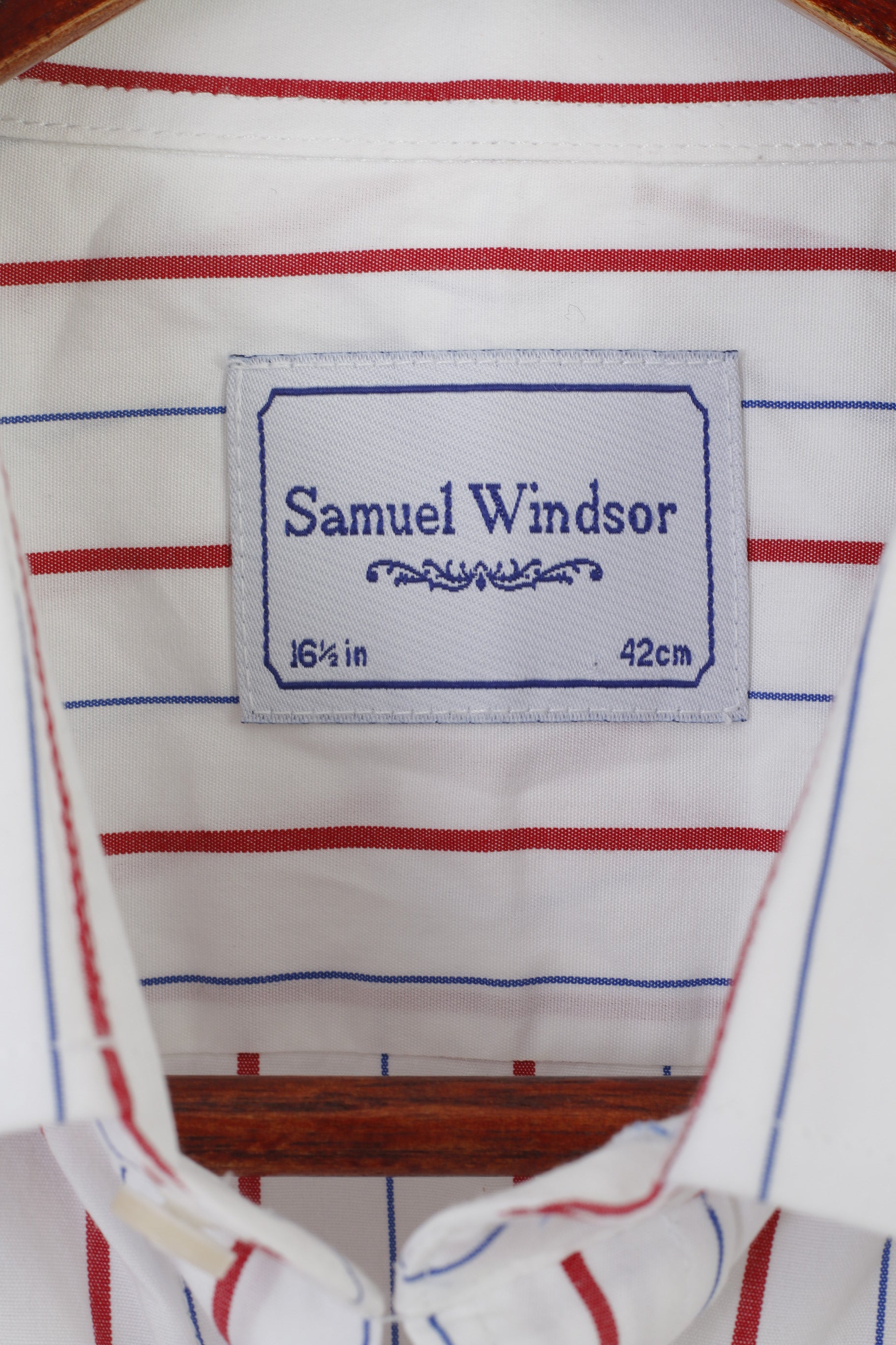 Samuel Windsor Uomo 16.5 42 XL Camicia casual Top a maniche lunghe a righe in cotone bianco