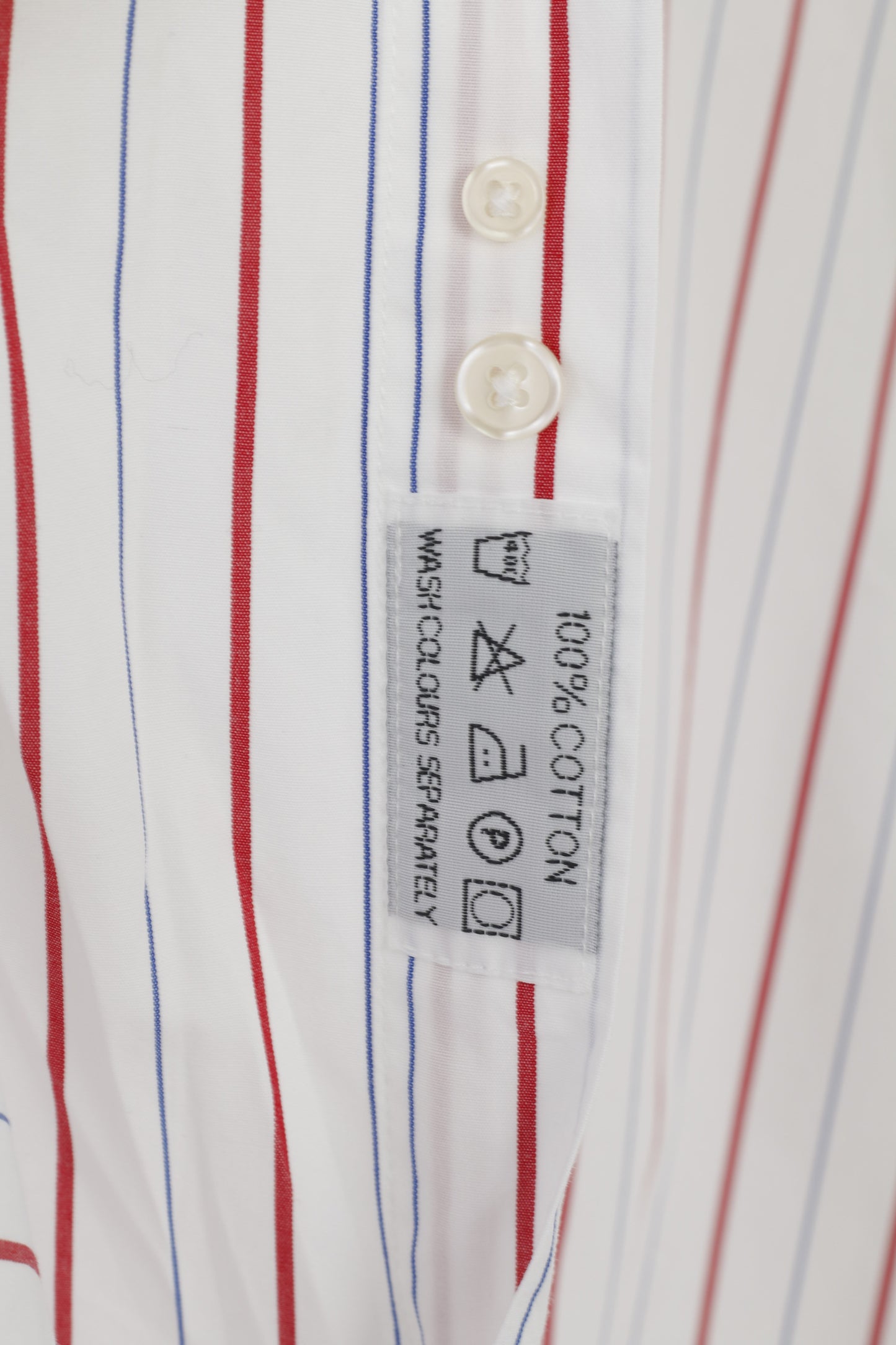 Samuel Windsor Uomo 16.5 42 XL Camicia casual Top a maniche lunghe a righe in cotone bianco