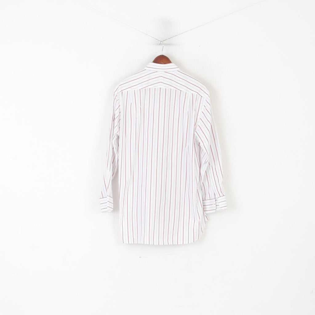 Samuel Windsor Uomo 16.5 42 XL Camicia casual Top a maniche lunghe a righe in cotone bianco