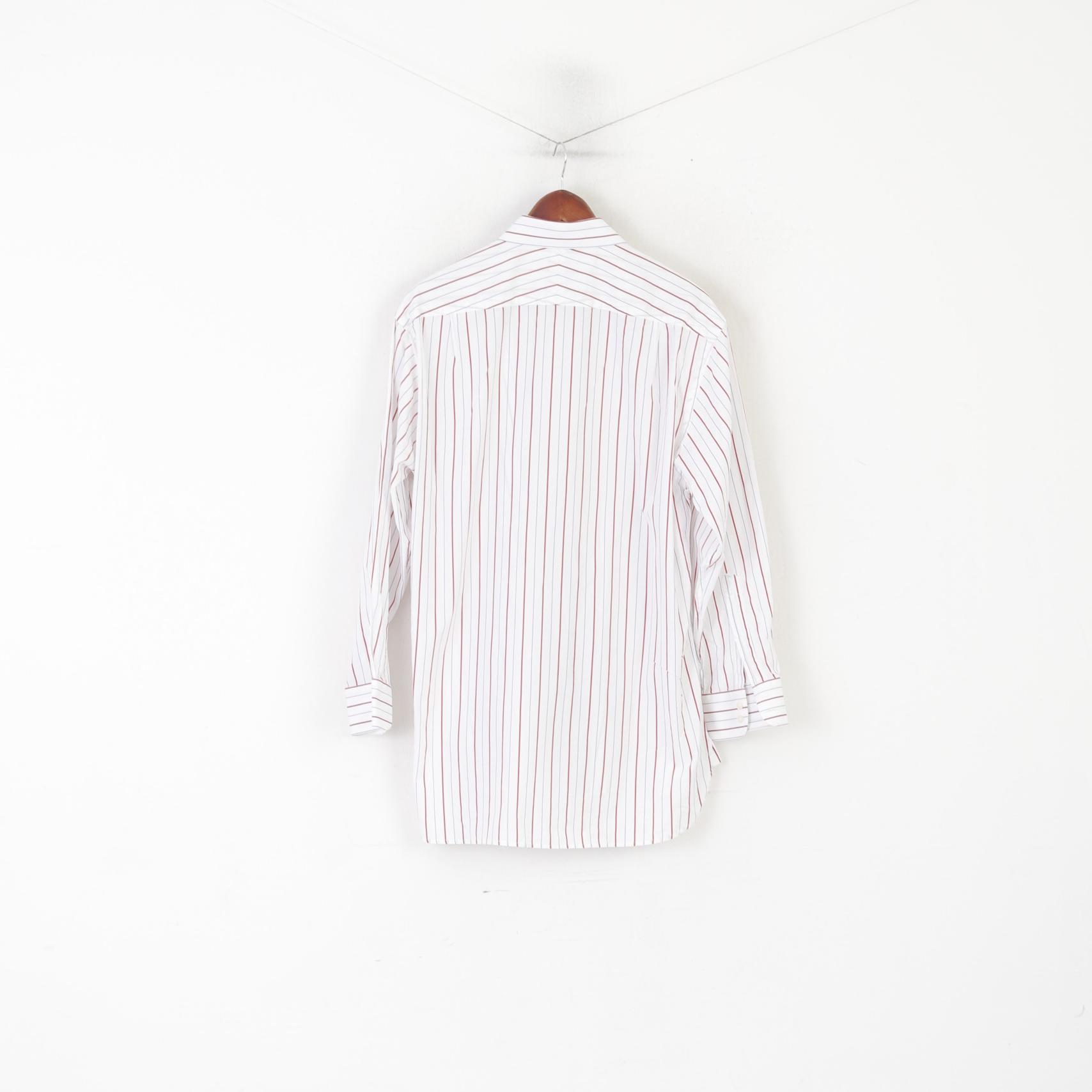 Samuel Windsor Uomo 16.5 42 XL Camicia casual Top a maniche lunghe a righe in cotone bianco