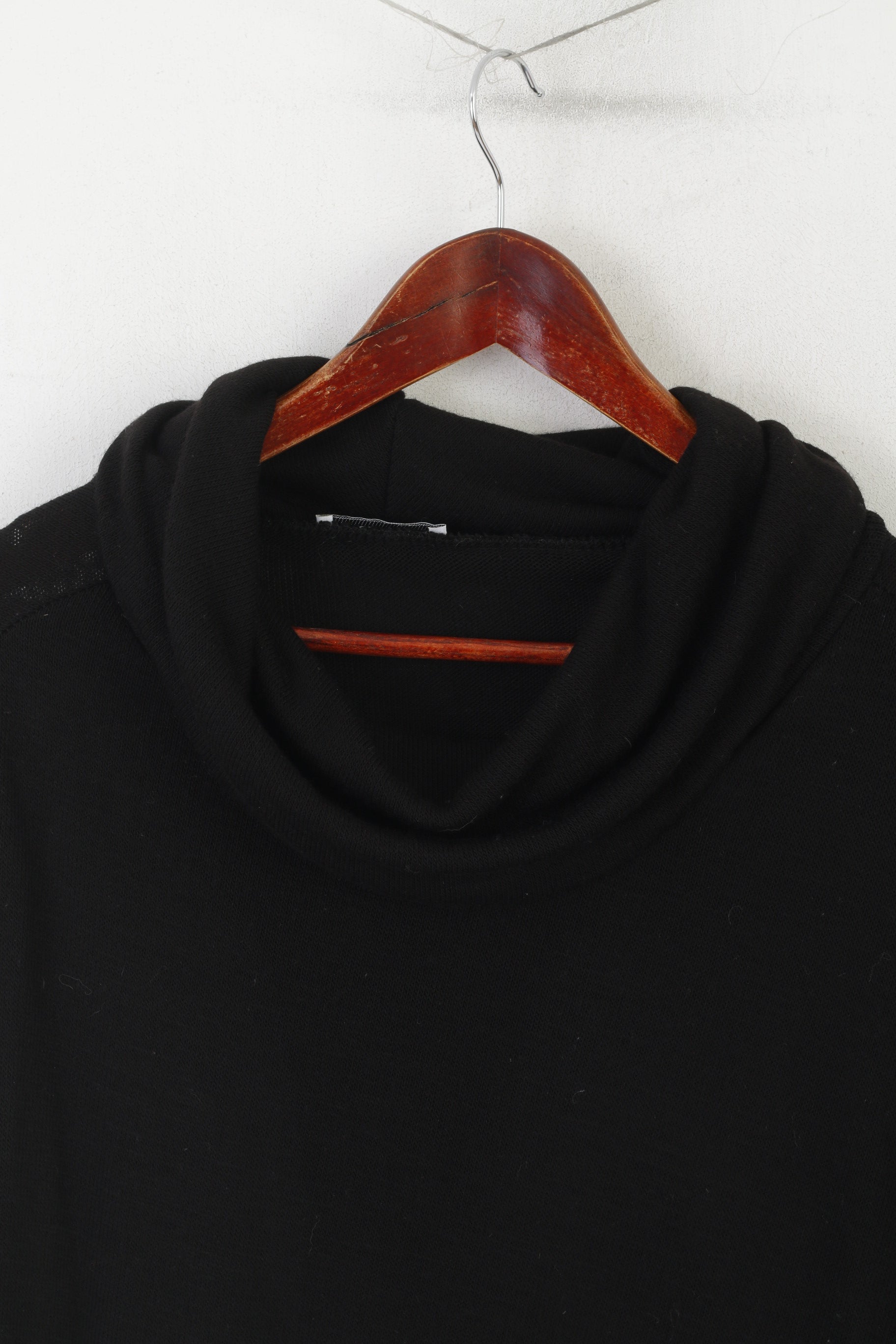 Made in Italy Women S Poncho Black Cotton Funnel Neck Soft Cape Sweater