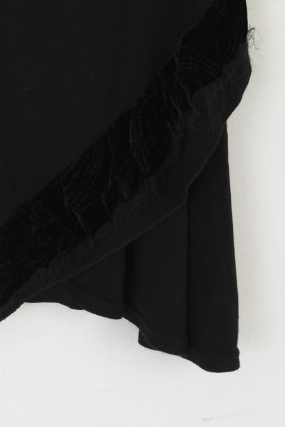 Poncho da donna di manifattura italiana in cotone nero con collo a imbuto e morbido maglione a mantella