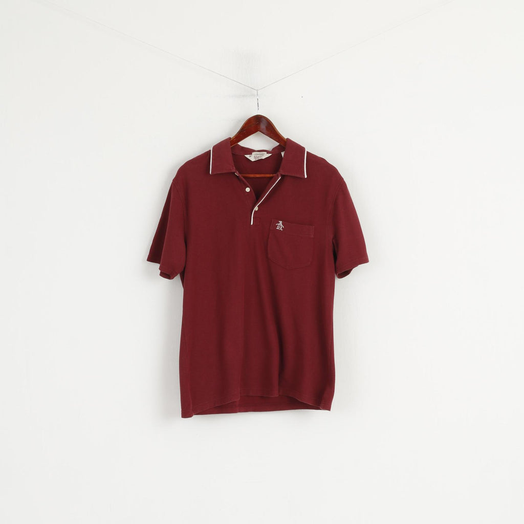 Original Penguin Men S Polo Shirt Maroon Cotton Classic Fit Short Sleeve Top