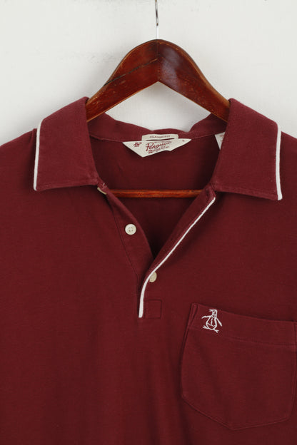 Original Penguin Men S Polo Shirt Maroon Cotton Classic Fit Short Sleeve Top