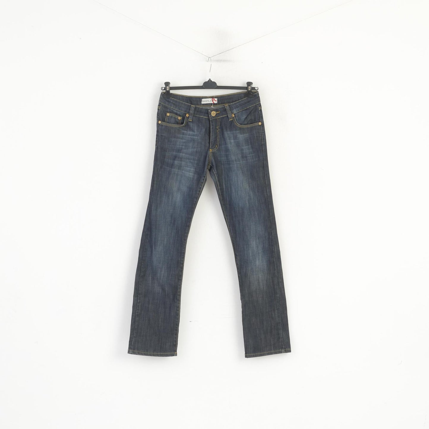 Replay Pantaloni jeans 33 da donna Pantaloni lunghi dritti in cotone denim blu scuro