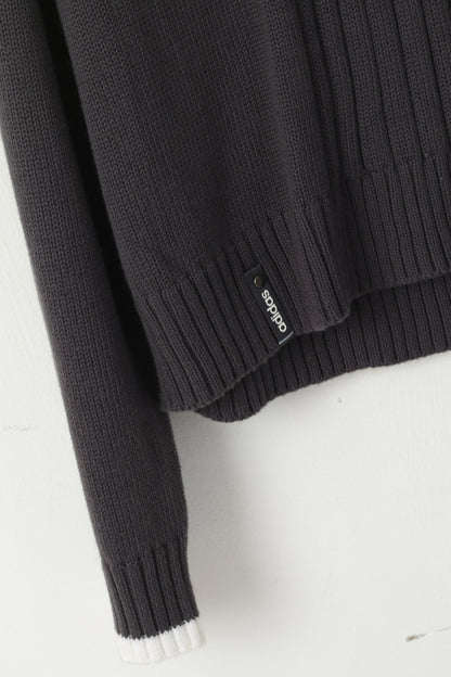 Maglione Adidas da uomo XL maglione con logo in maglia morbida di cotone elasticizzato grigio scuro