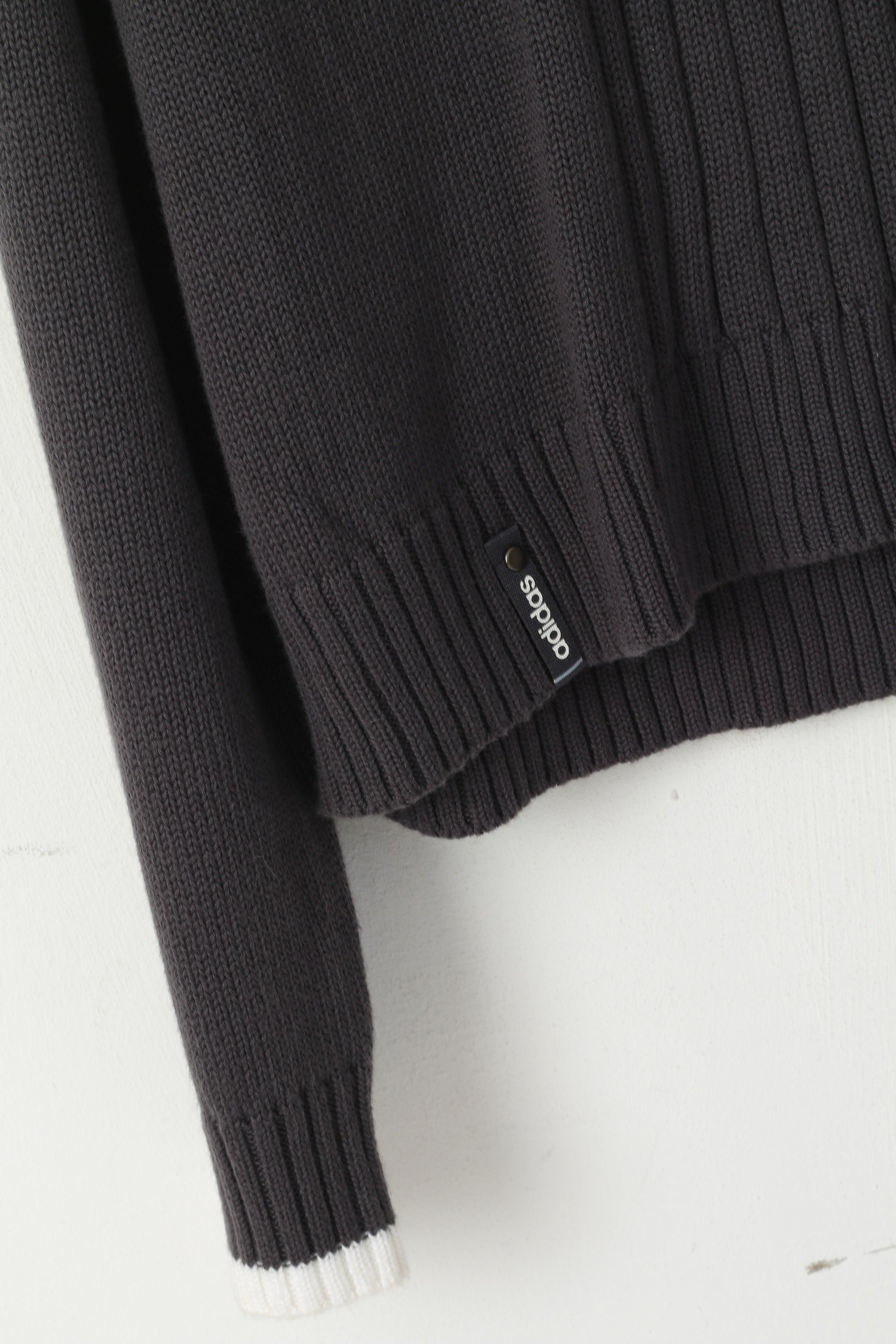 Adidas Hommes XL Jumper Marine Gris Coton Stretch Doux Tricots Logo Pull