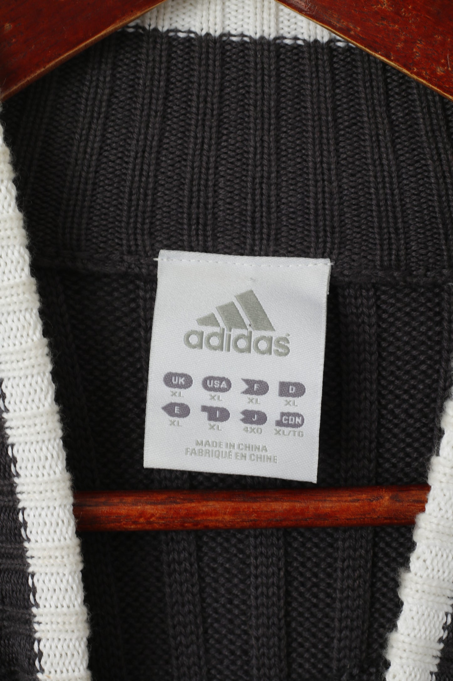 Adidas Men XL Jumper Navy Grey Cotton Stretch Soft Knitwear Logo Sweater