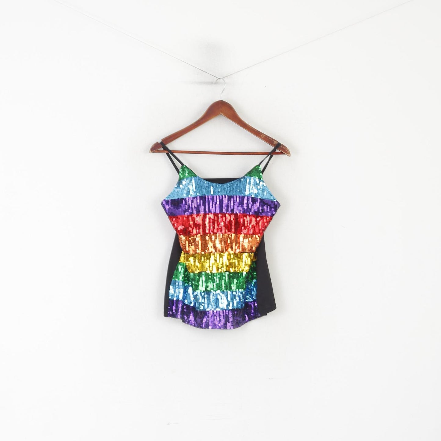 Vintage Women S Shirt Black Shiny Colorful Sequins Party Tank Top