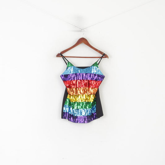 Chemise Vintage pour femmes, débardeur de fête noir brillant à paillettes colorées
