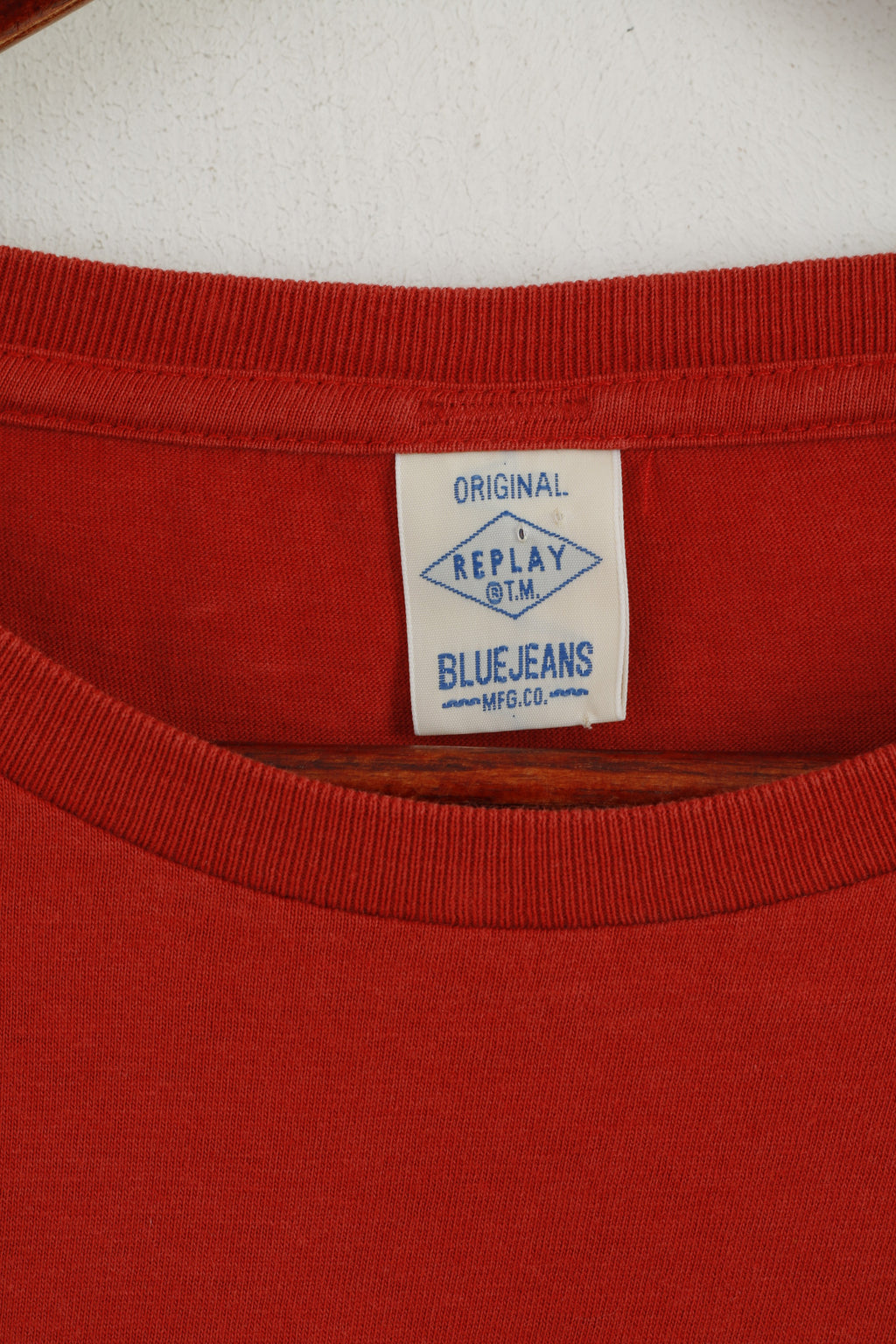 Replay Hommes M Chemise Orange Graphique Coton Ras Du Cou Bleu Jeans Haut D'été