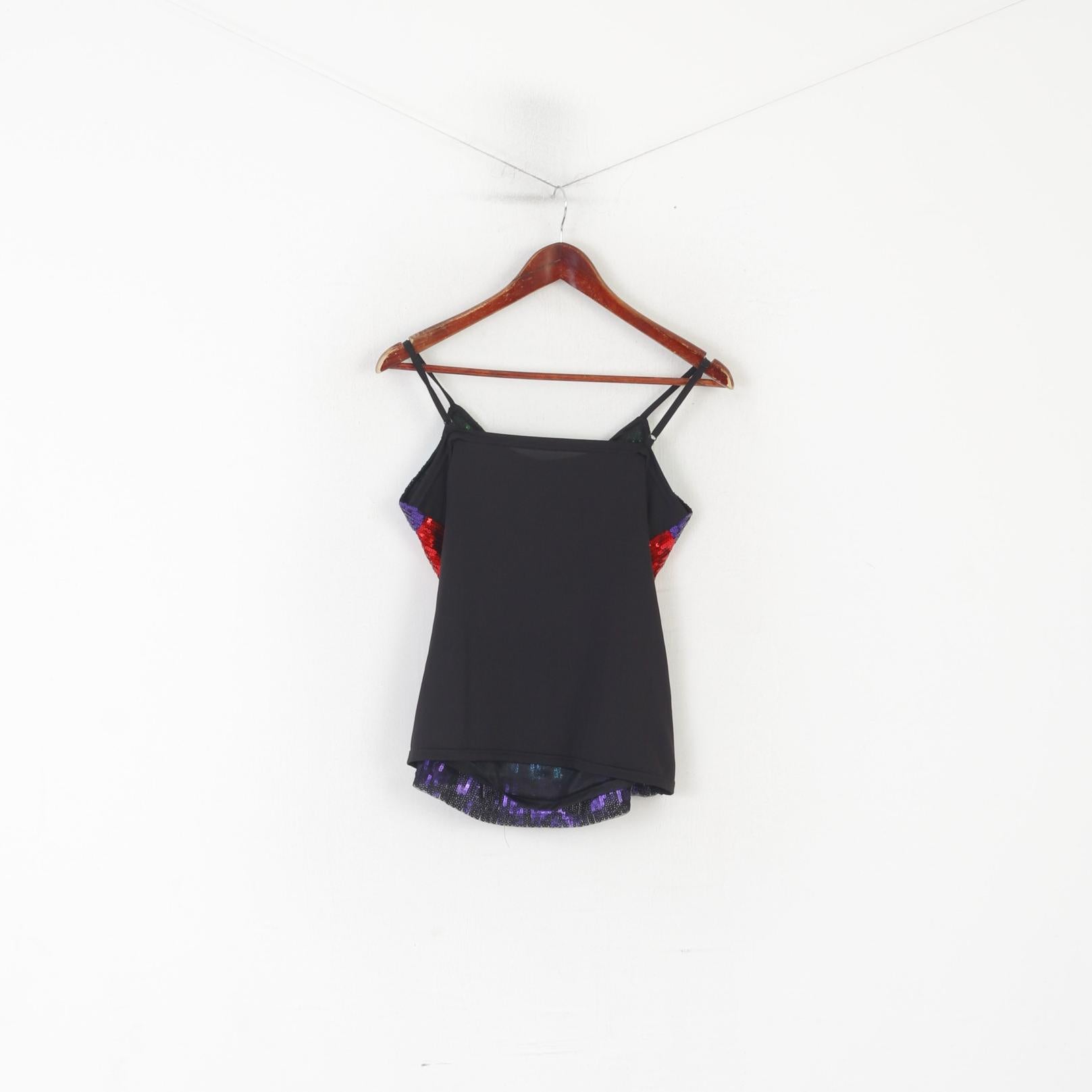 Vintage Women S Shirt Black Shiny Colorful Sequins Party Tank Top