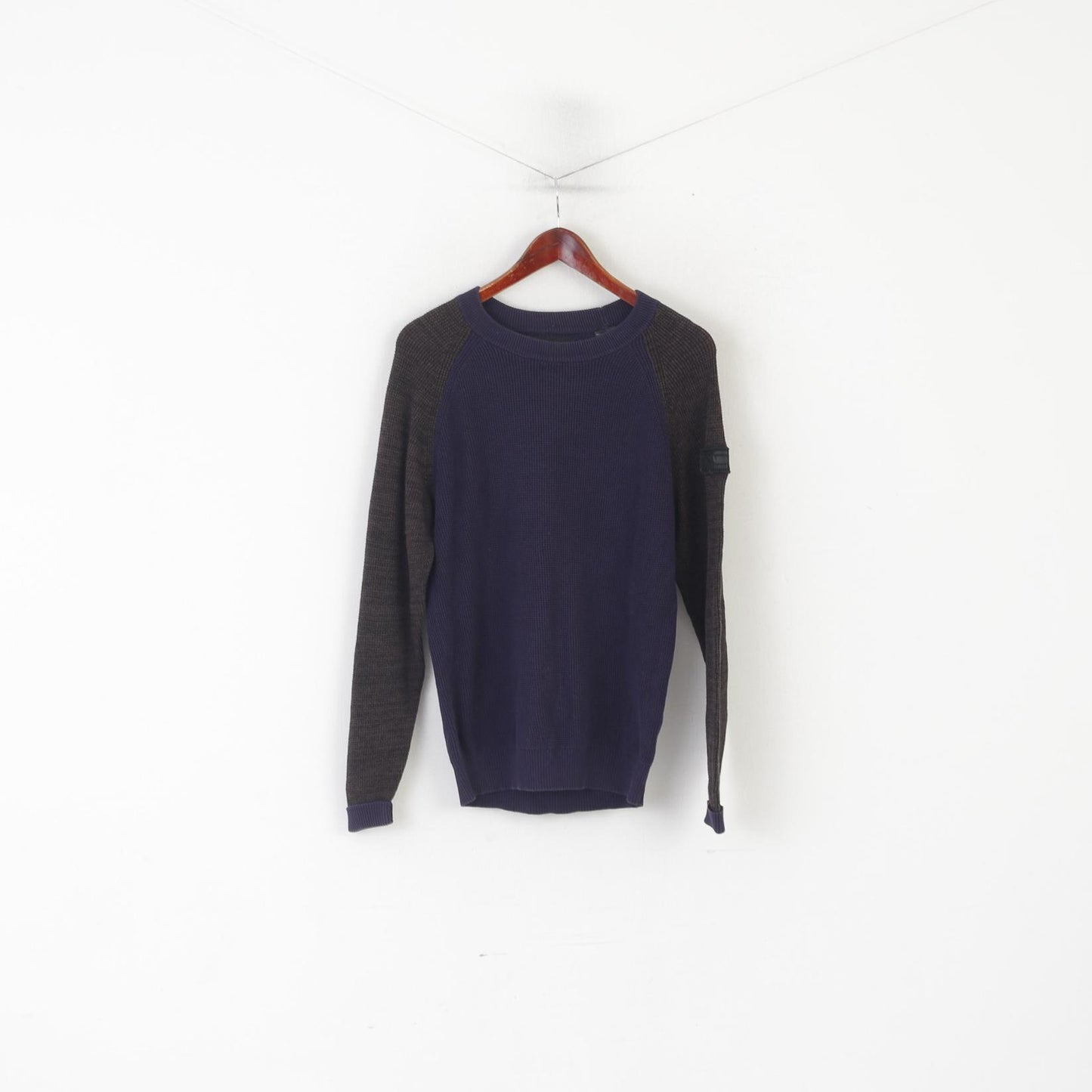 G-Star Raw Men M Jumper Maglione classico girocollo in maglia raglan in cotone blu scuro