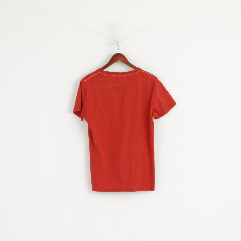 Replay Hommes M Chemise Orange Graphique Coton Ras Du Cou Bleu Jeans Haut D'été