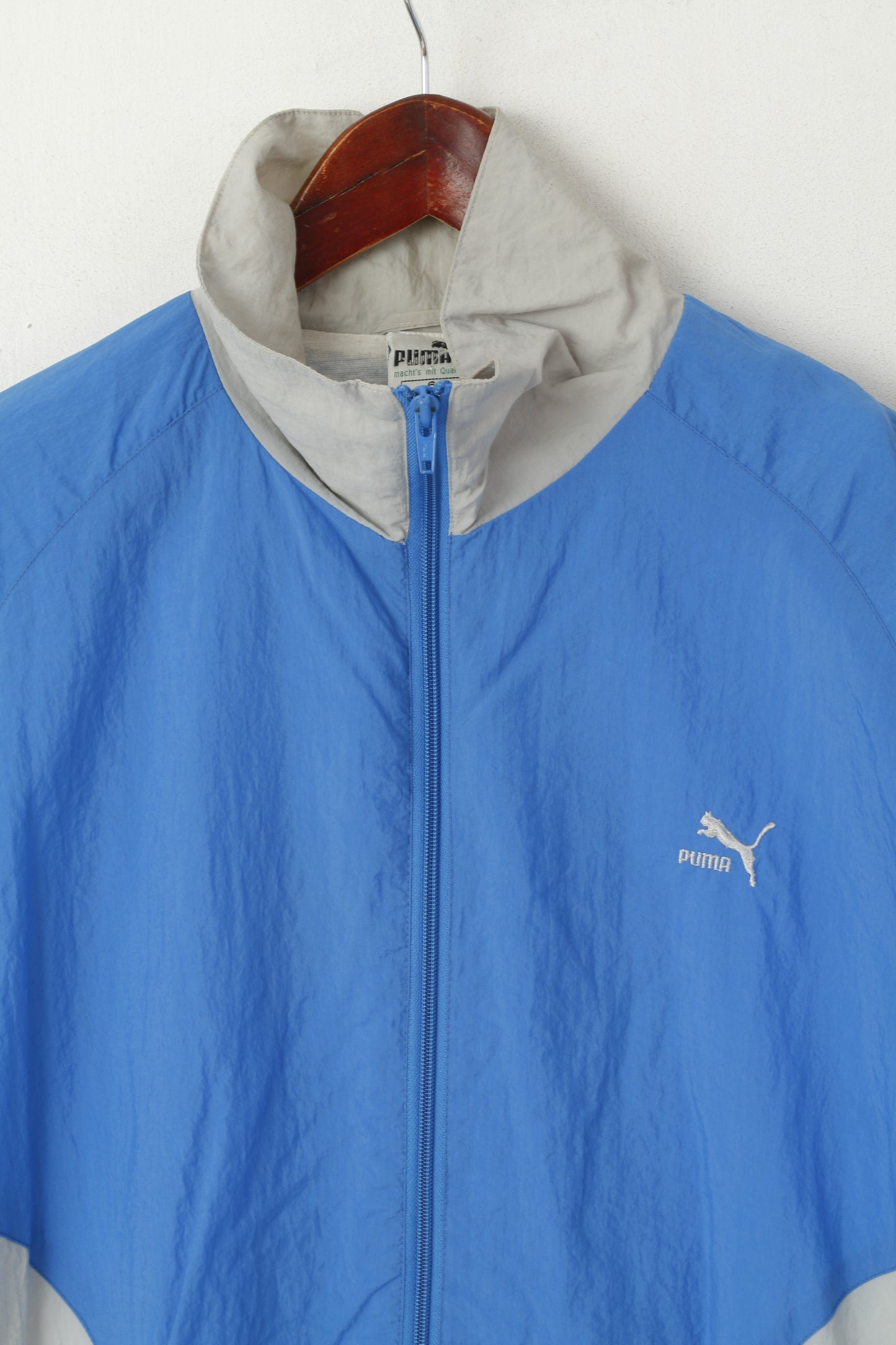 Puma Men 6 M Track Top Jacket Blue Vintage Full Zipper Oldschool Sport Nylon