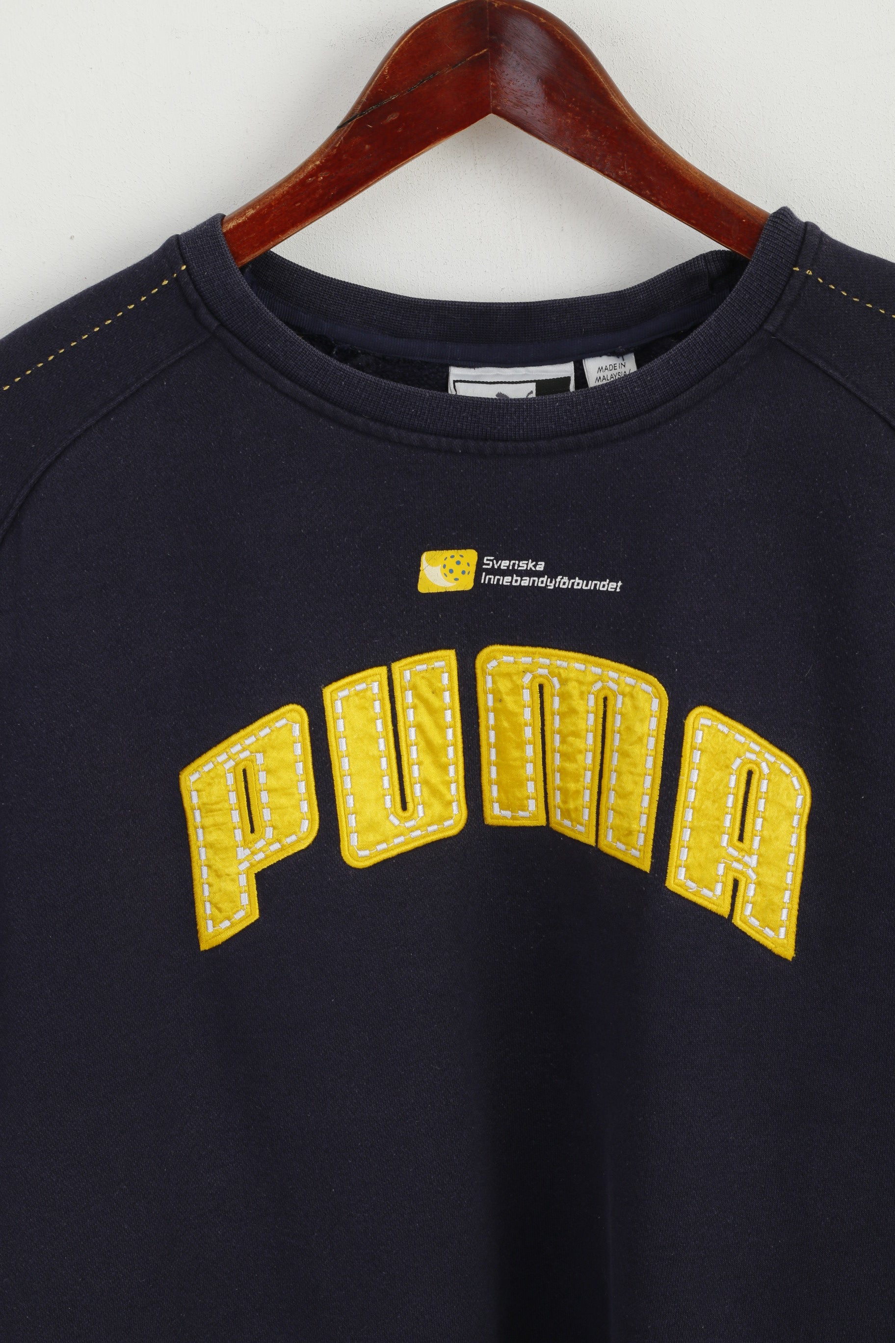 Felpa Puma da uomo L (M) in cotone blu scuro Svenska maglia classica da calcio svedese