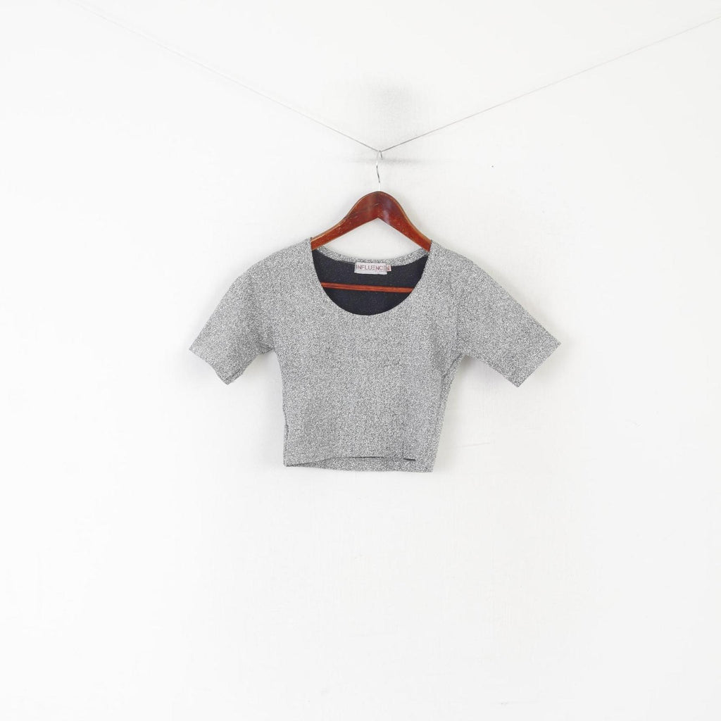 Influence By Kumar Women M/L (S) Shirt Silver Shiny Vintage Lycra Party Top