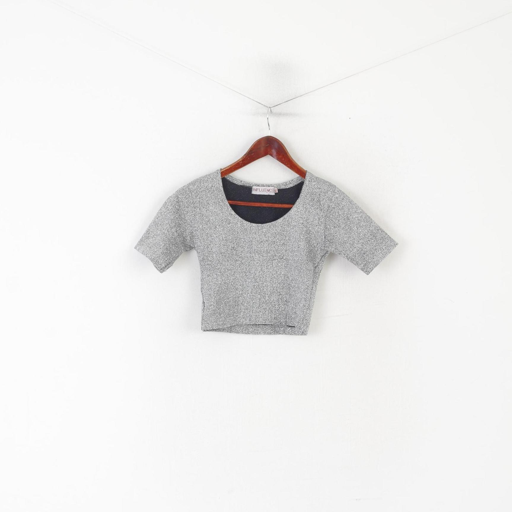 Influence By Kumar Women M/L (S) Shirt Silver Shiny Vintage Lycra Party Top
