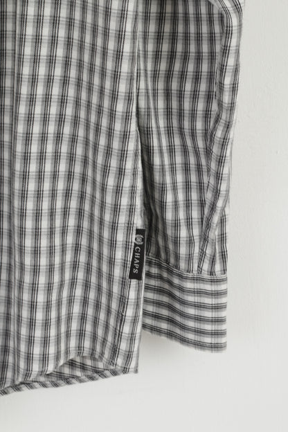 Chaps Men L (XL) Casual Shirt Black White Check Cotton Long Sleeve Pocket Top