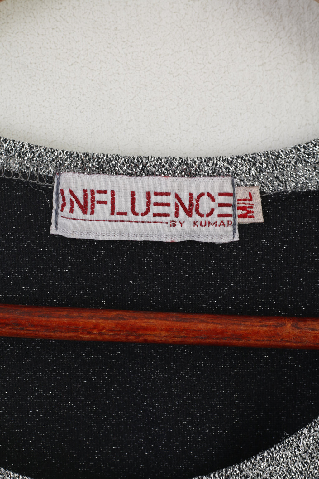 Influence By Kumar Women M/L (S) Shirt Silver Shiny Vintage Lycra Party Top