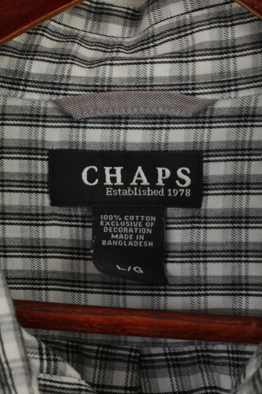 Chaps Men L (XL) Casual Shirt Black White Check Cotton Long Sleeve Pocket Top
