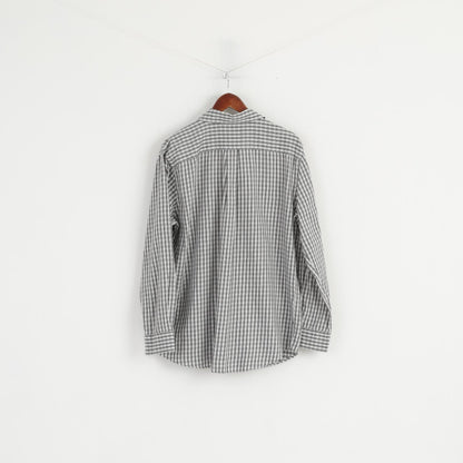 Chaps Men L (XL) Casual Shirt Black White Check Cotton Long Sleeve Pocket Top