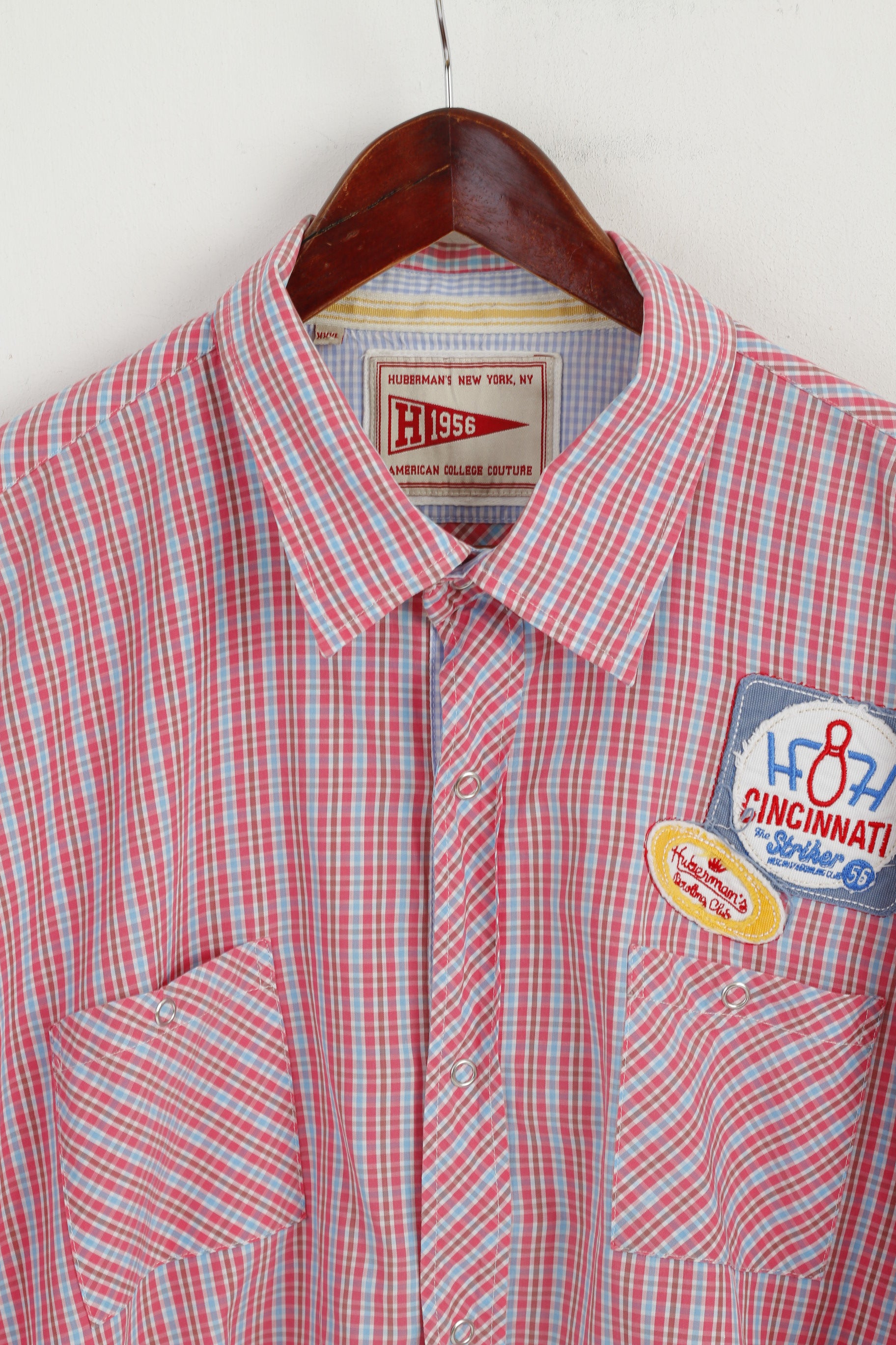 Huberman's Men XXXL Casual Shirt Pink Check College Couture Long Sleeve Top