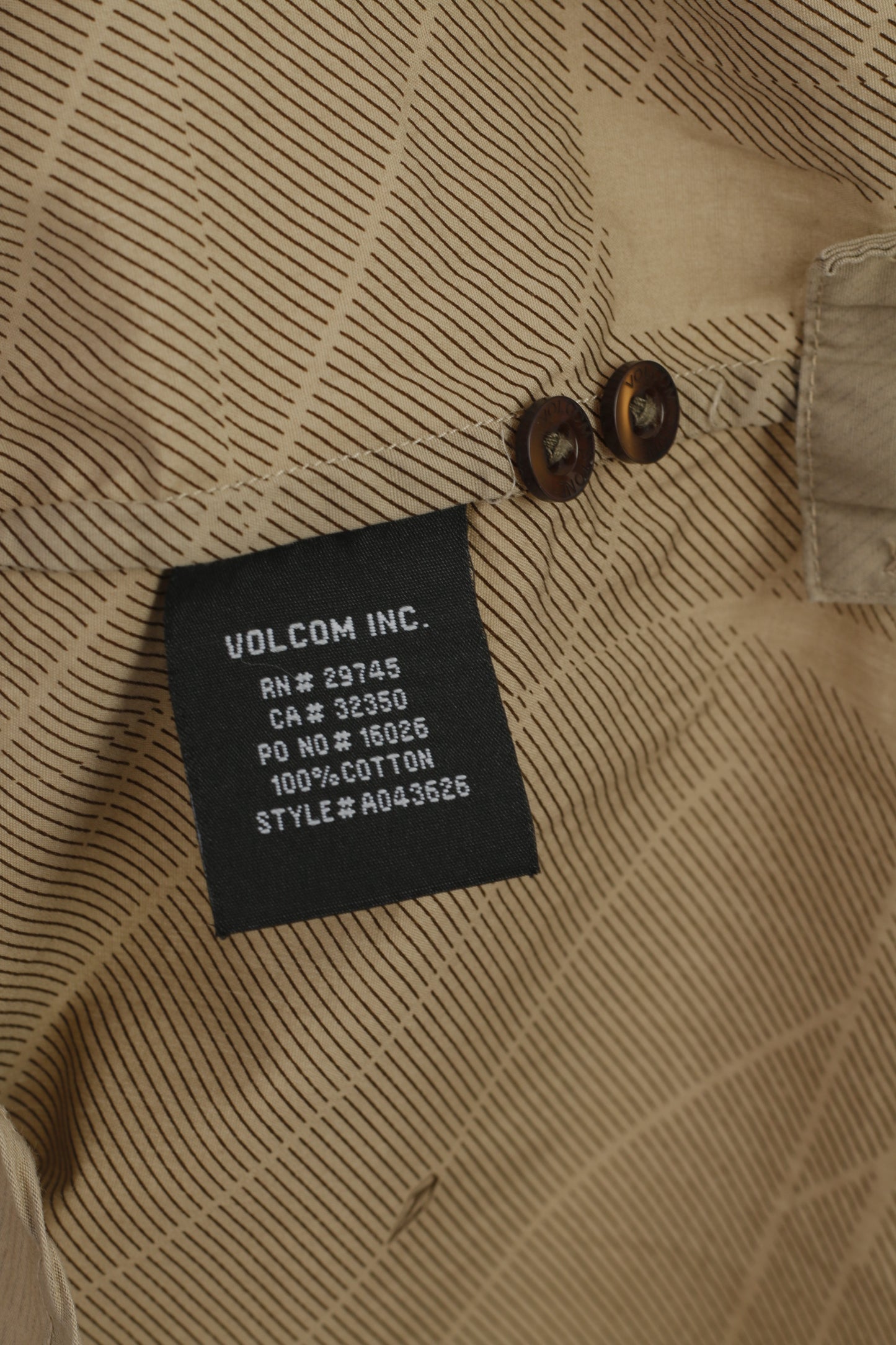 Volcom Men S Casual Shirt Beige Cotton Tailored Pocket Short Sleeve Outdoor Top
