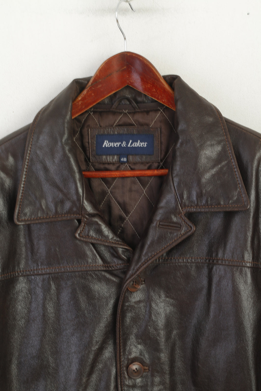 Rover & Lakes Men 48 M Jacket Brown Leather Shiny Vintage Classic Biker Top