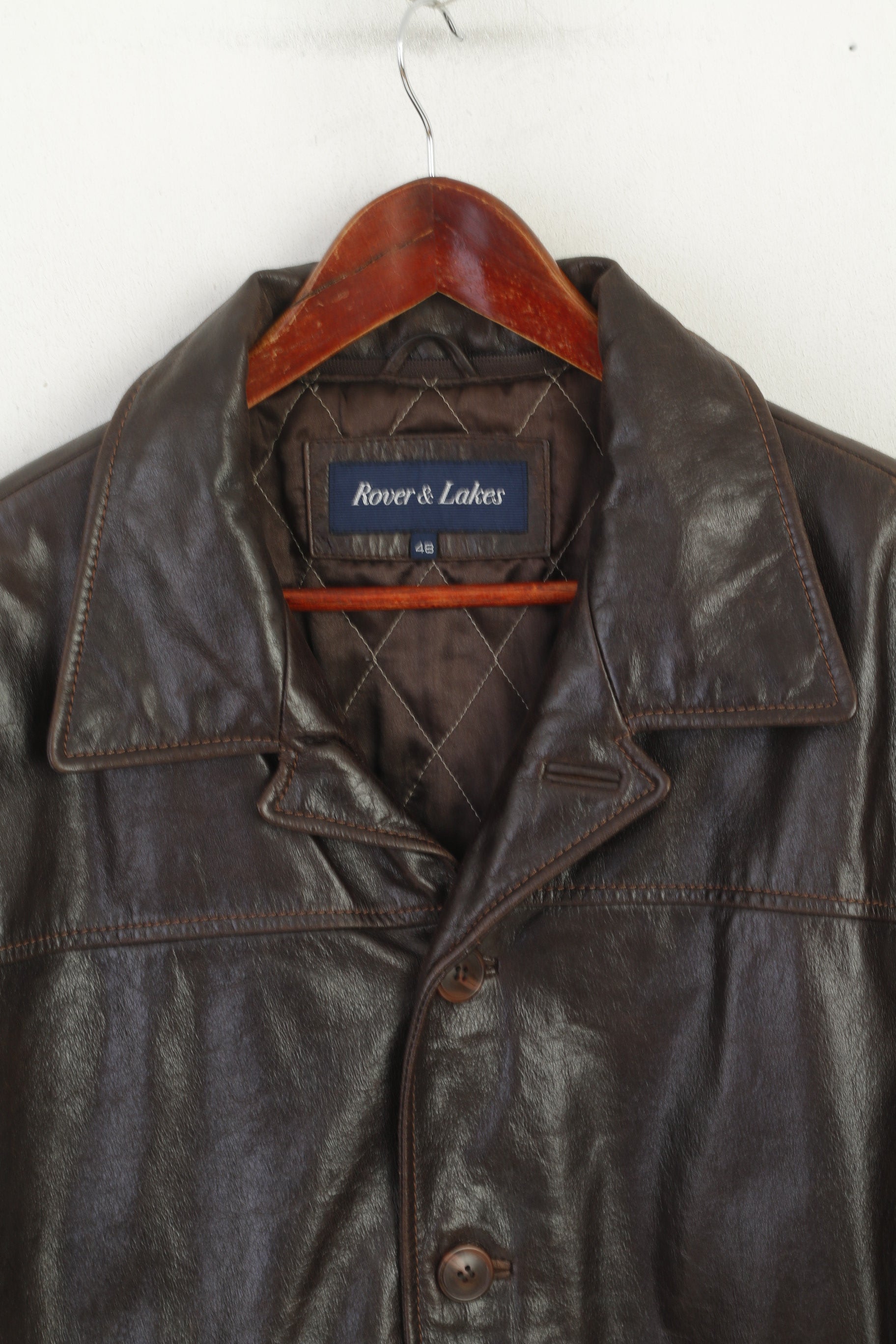 Rover & Lakes Men 48 M Jacket Brown Leather Shiny Vintage Classic Biker Top