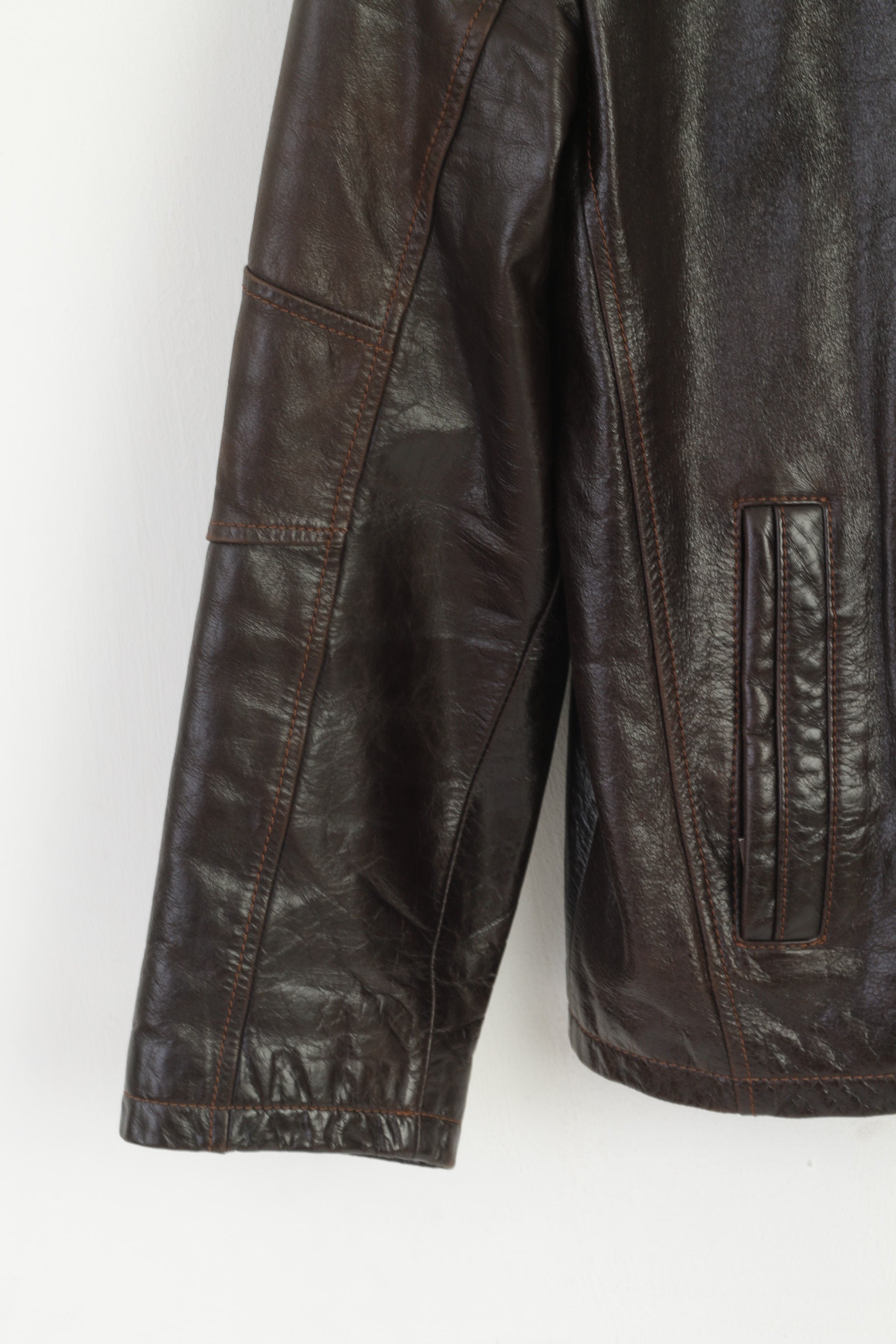 Rover & Lakes Men 48 M Jacket Brown Leather Shiny Vintage Classic Biker Top