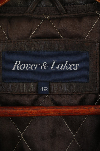 Rover & Lakes Men 48 M Jacket Brown Leather Shiny Vintage Classic Biker Top