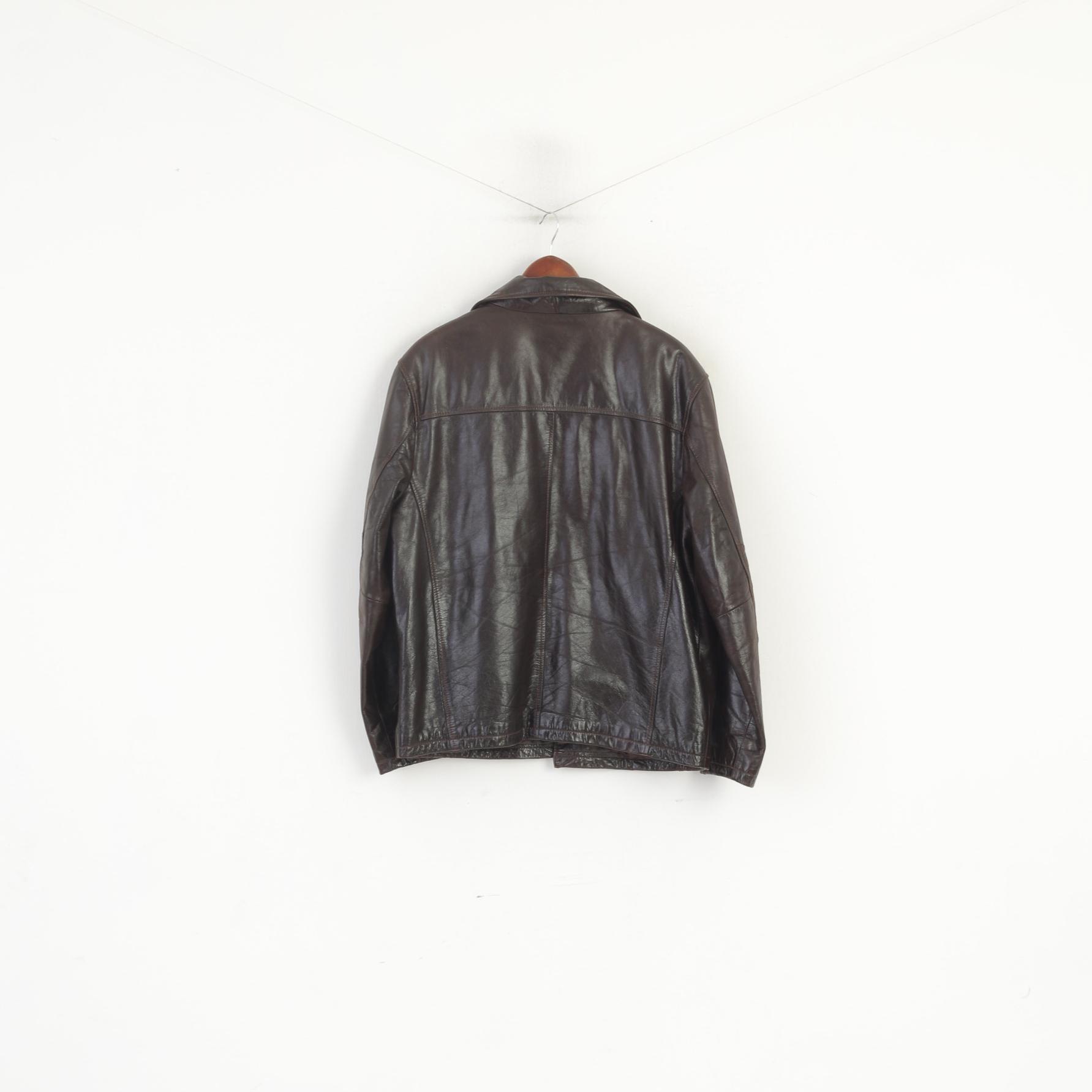 Rover & Lakes Men 48 M Jacket Brown Leather Shiny Vintage Classic Biker Top