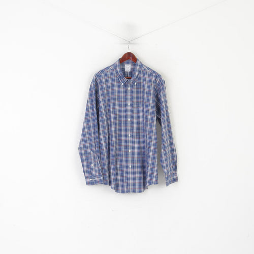 Brooks Brothers Chemise décontractée XL pour homme Bleu à carreaux en coton Regent sans repassage Haut à manches longues