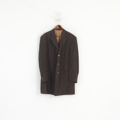 Wilvorst Men 56 46 Blazer Brown Wool Striped Shiny Long Single Breasted Jacket