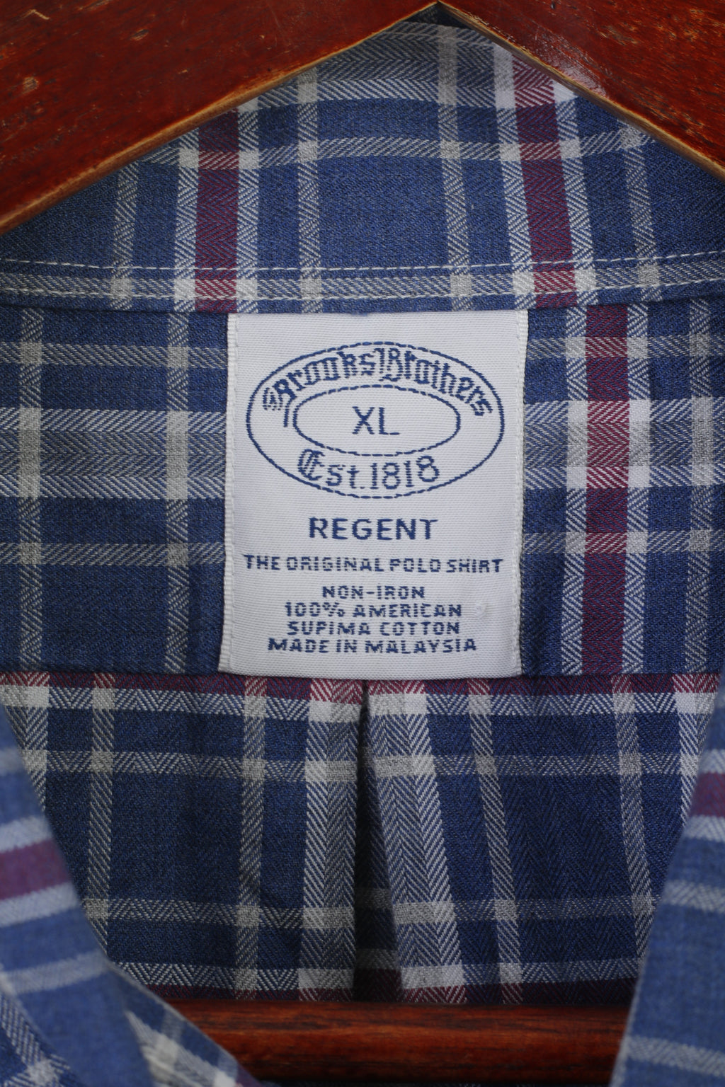 Brooks Brothers Men XL Casual Shirt Blue Check Cotton Regent Non Iron Long Sleeve Top