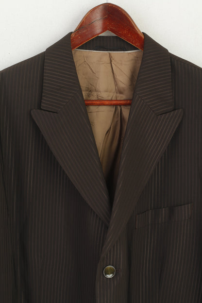 Wilvorst Men 56 46 Blazer Brown Wool Striped Shiny Long Single Breasted Jacket
