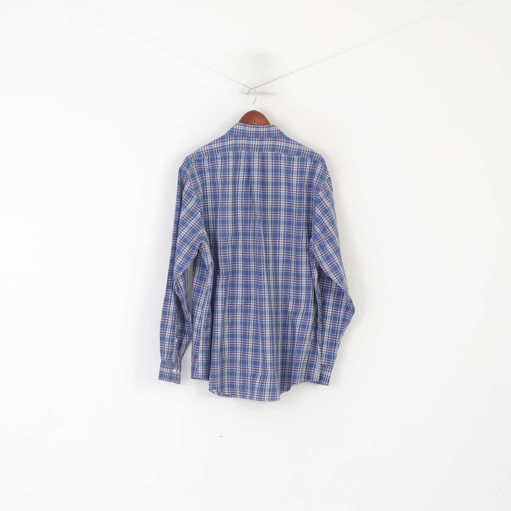Brooks Brothers Men XL Casual Shirt Blue Check Cotton Regent Non Iron Long Sleeve Top