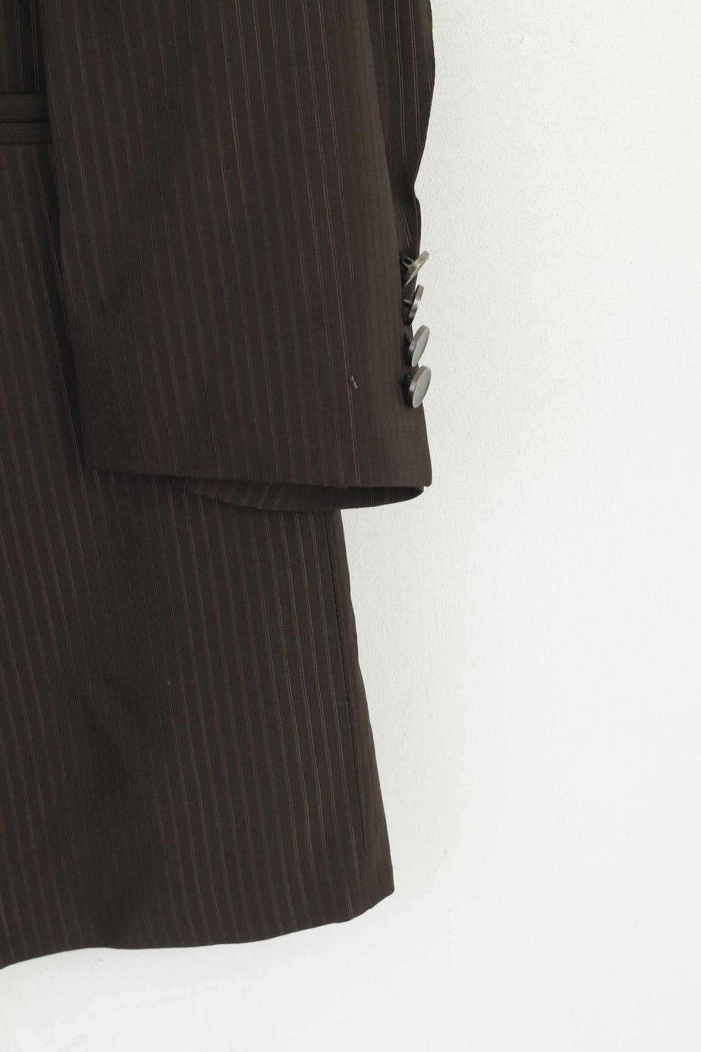 Wilvorst Men 56 46 Blazer Brown Wool Striped Shiny Long Single Breasted Jacket