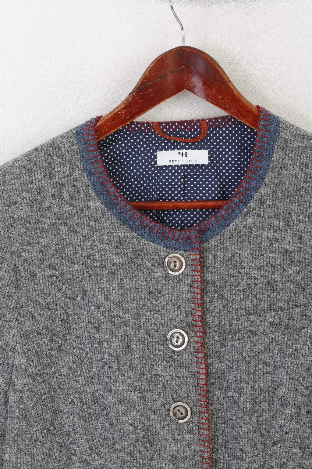 Peter Hahn Women 42 16 L Cardigan Gray Wool Vintage Pockets Casual Sweater