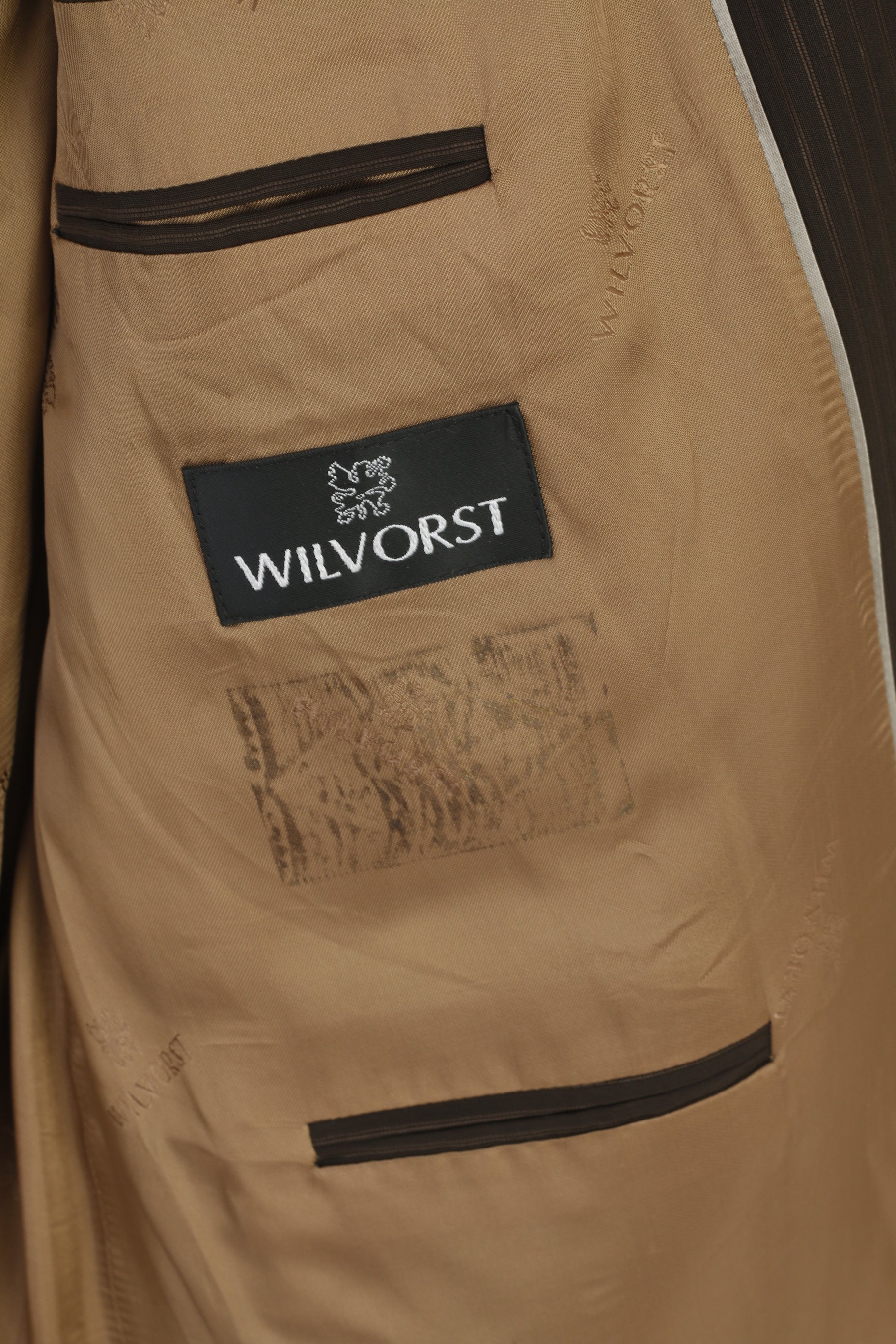 Wilvorst Men 56 46 Blazer Brown Wool Striped Shiny Long Single Breasted Jacket