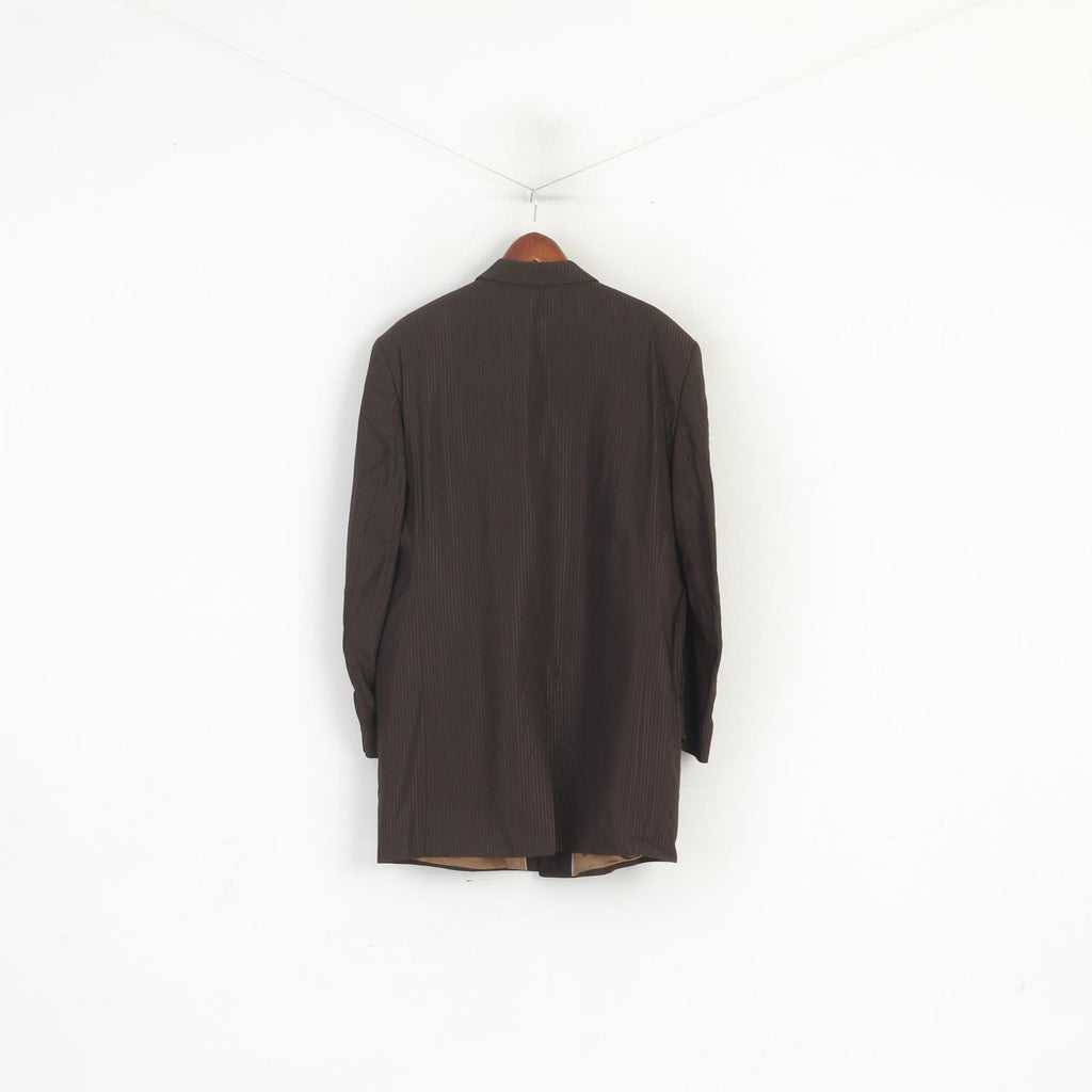 Wilvorst Men 56 46 Blazer Brown Wool Striped Shiny Long Single Breasted Jacket