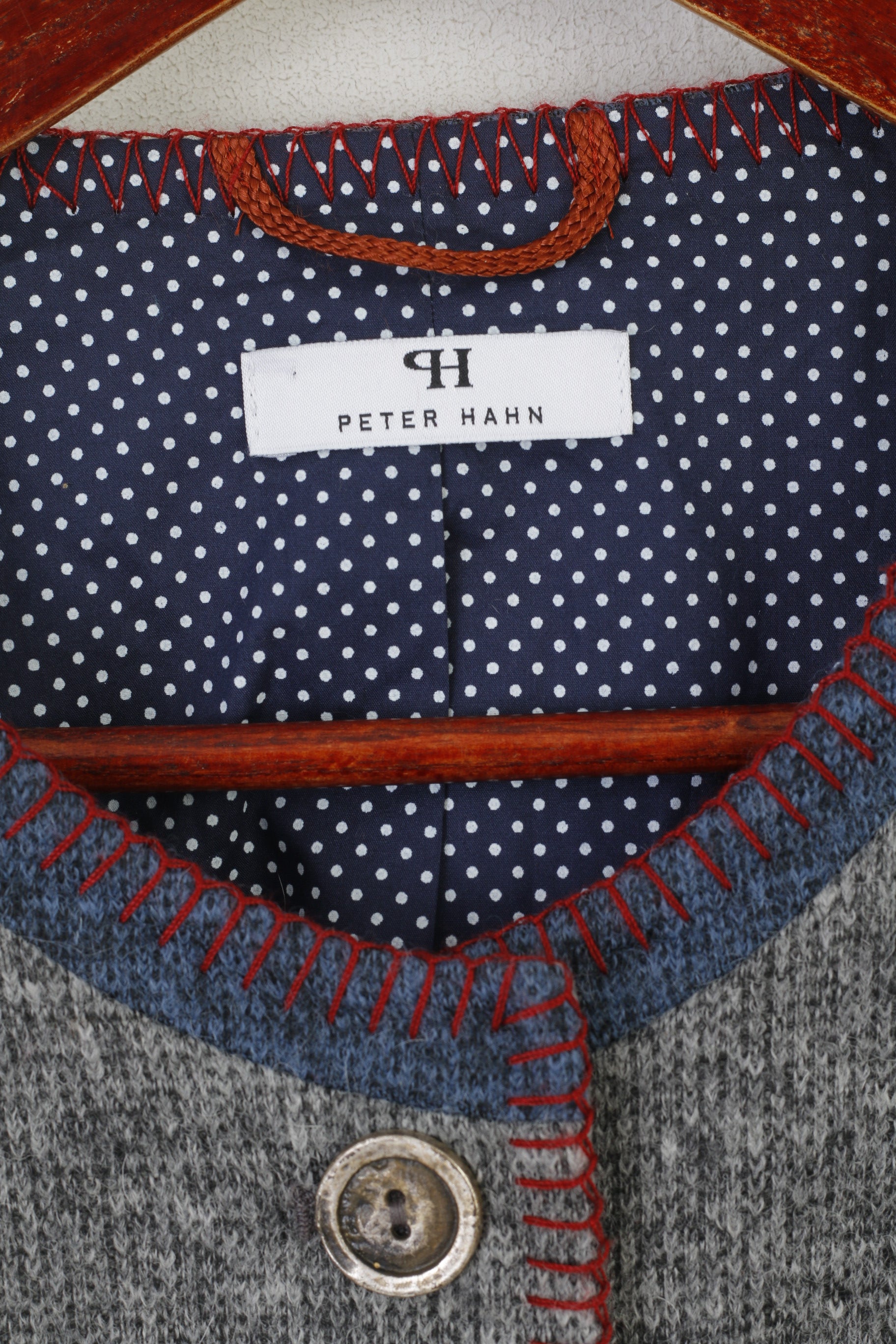 Peter Hahn Women 42 16 L Cardigan Gray Wool Vintage Pockets Casual Sweater