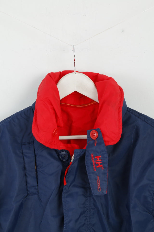 Helly Hansen Mens M Jacket Navy Red Double Sided Sailing Padded Hidden Hood