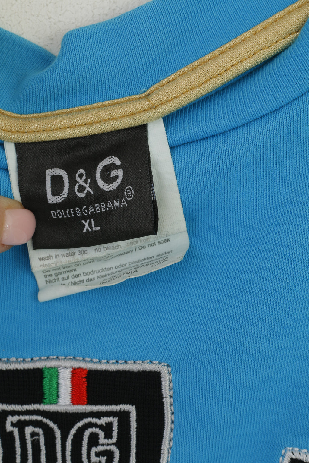 Dolce &amp; Gabbana Femmes XL Chemise Bleu Coton Vintage Ras Du Cou Italie Top