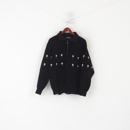 Nihat Trico CNR Men L Cardigan Black Chenille Wool Full Zipper Vintage Sweater