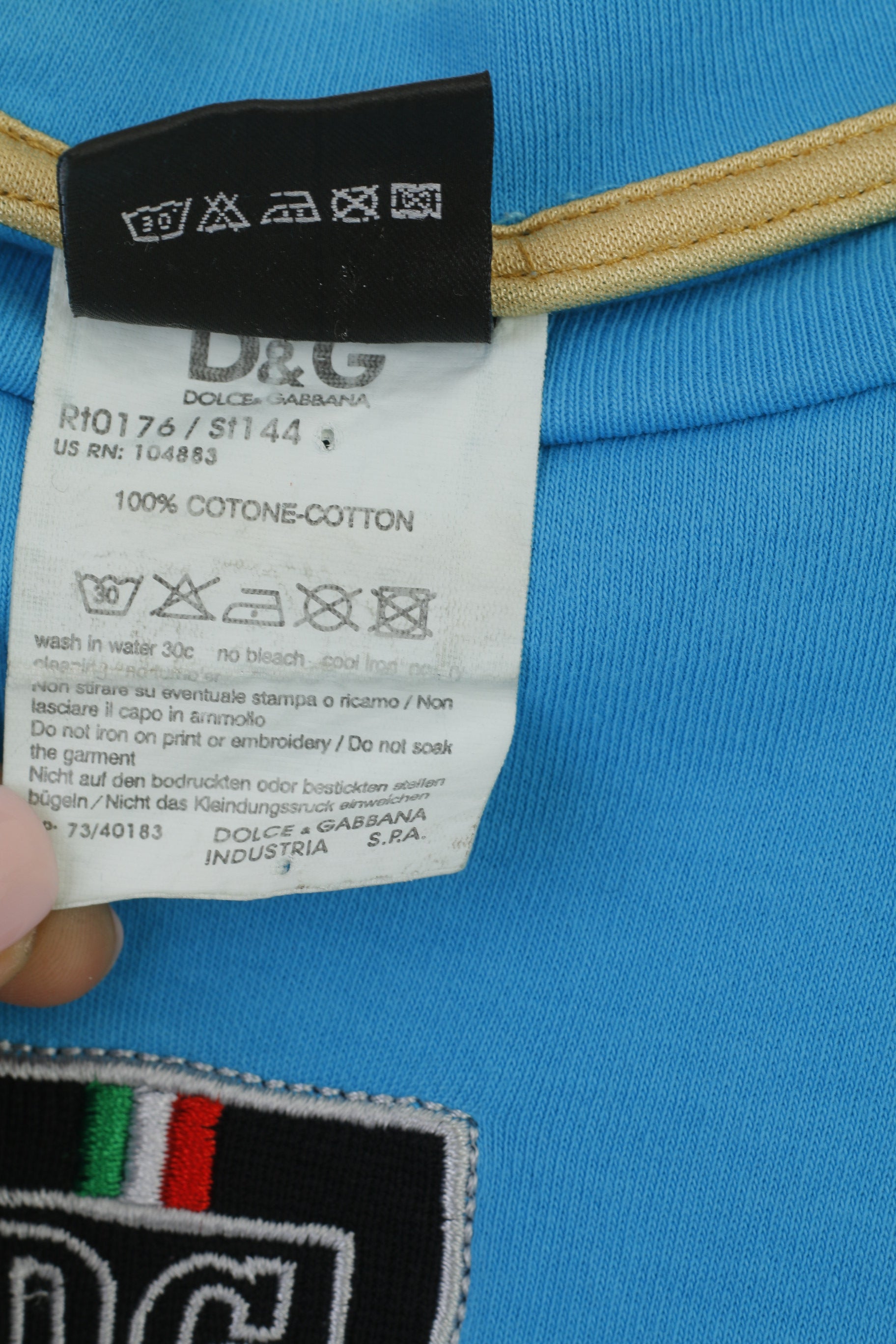 Dolce &amp; Gabbana Femmes XL Chemise Bleu Coton Vintage Ras Du Cou Italie Top