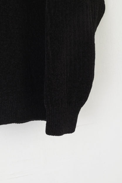 Nihat Trico CNR Uomo L Cardigan Maglione vintage in lana ciniglia nera con cerniera intera